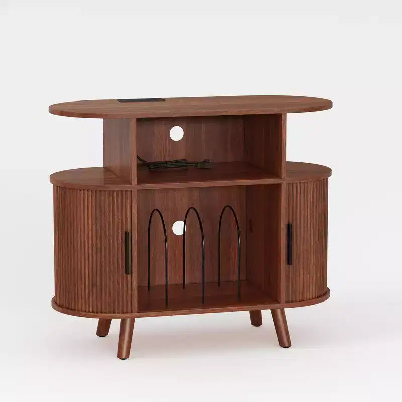 Meuble de lecture de disques vinyles de style Mid-Century Modern, Étagère de tourne-disque en bois, Meuble de rangement ouvert pour vinyles, pour salon, chambre à coucher