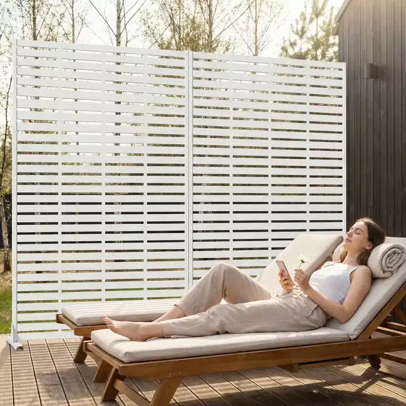 MAYEERTY 72x47 Écran de confidentialité extérieur naturel blanc, séparateur pliable naturel en 6 pièces pour jardin et cour arrière