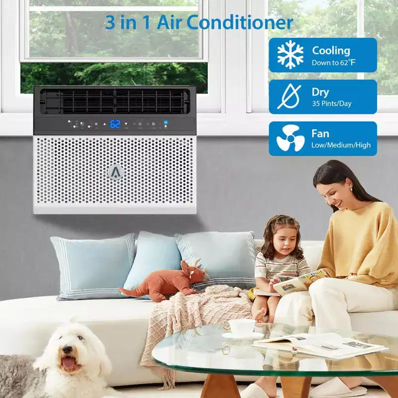 Climatiseur de fenêtre intelligent Acekool 6 000 BTU, climatiseur de pièce Wi-Fi avec télécommande, refroidissement silencieux pour pièces jusqu'à 23 m²