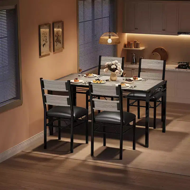 Ensemble table à manger pour 4 personnes, avec 4 chaises rembourrées, ensemble de 5 pièces de table de cuisine en bois avec protecteur de coin pour cuisine, appartement, petit espace.