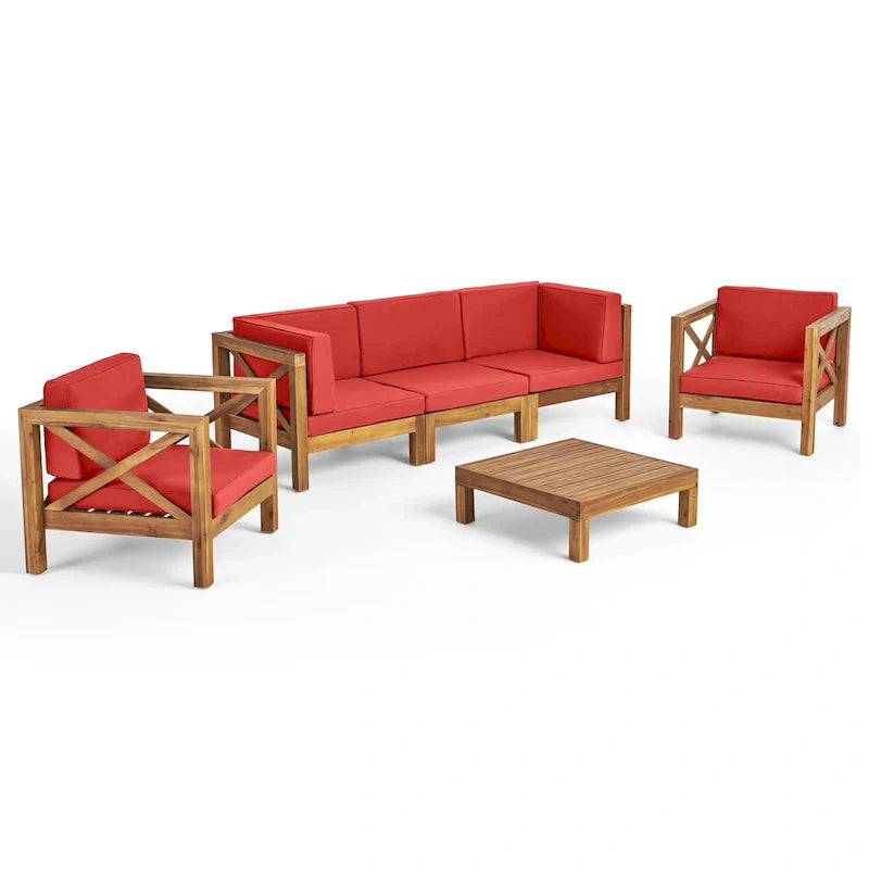 Ensemble de conversation d'extérieur Brava 6 pièces en bois d'acacia par Christopher Knight Home