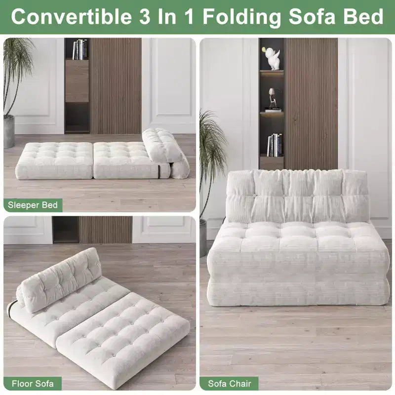 Canapé-lit futon pliant entièrement en velours côtelé, chaise de couchage convertible au sol avec oreiller et dossier