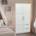 Armoire de rangement en bois blanc avec portes, tiroirs et tringle à vêtements