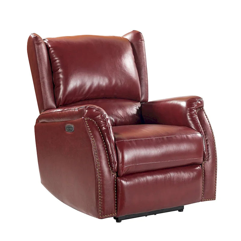 Fauteuil inclinable électrique en cuir véritable avec port USB – Dossier ailé clouté, ensemble de 2