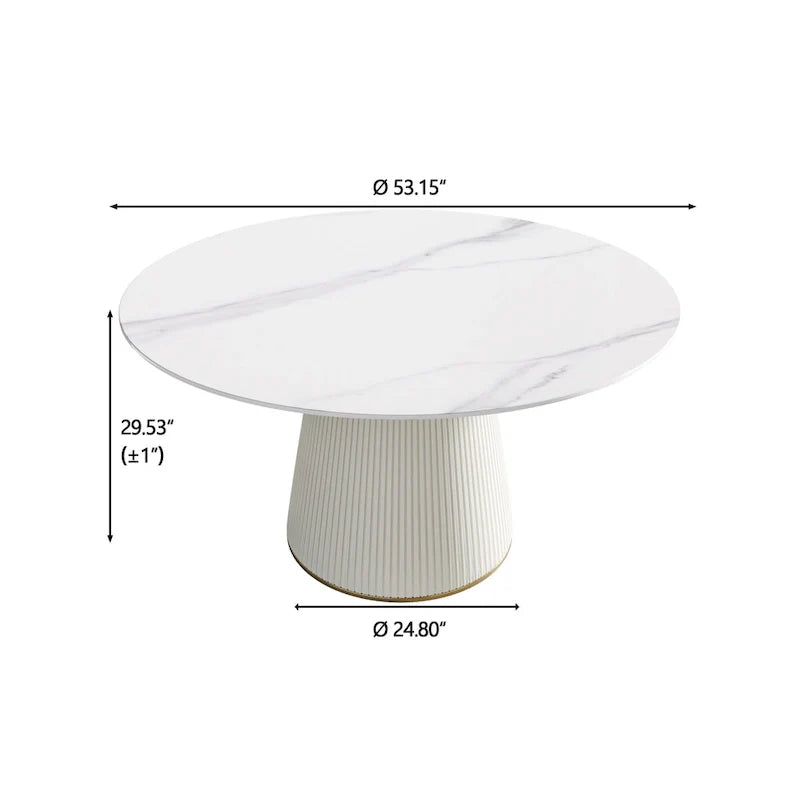 Table à manger ronde de 53 po pour 6 personnes avec plateau en pierre sintérisée et plateau tournant