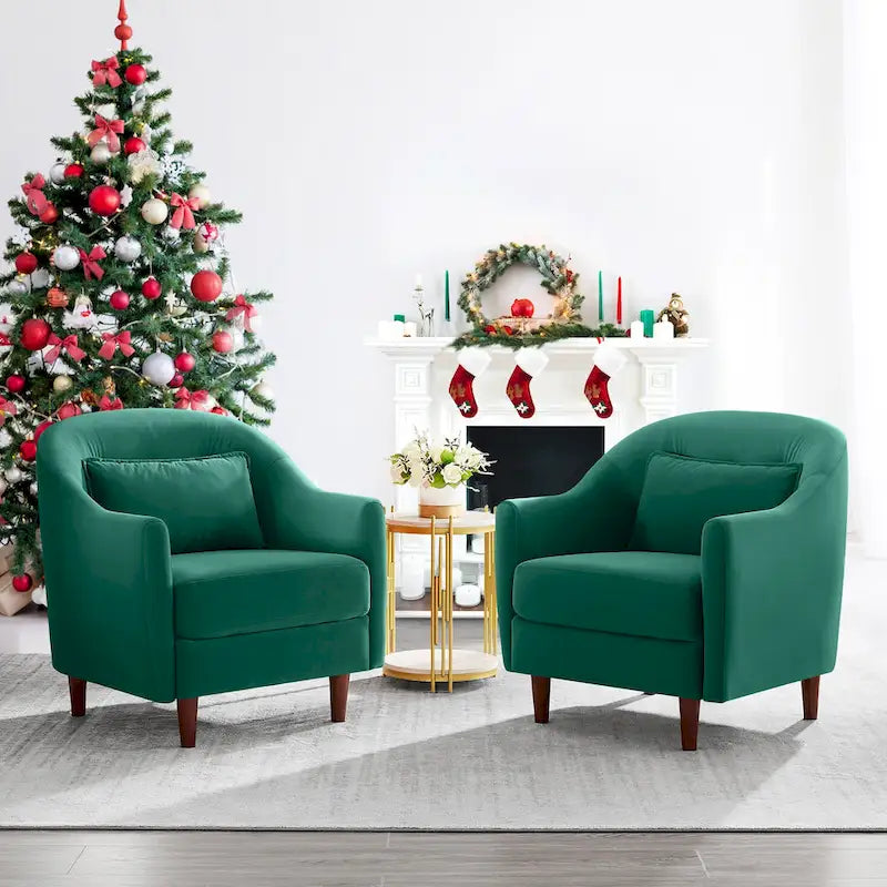 28.34W Lot de 2 fauteuils d'appoint, fauteuil barillet en velours avec pieds en bois massif