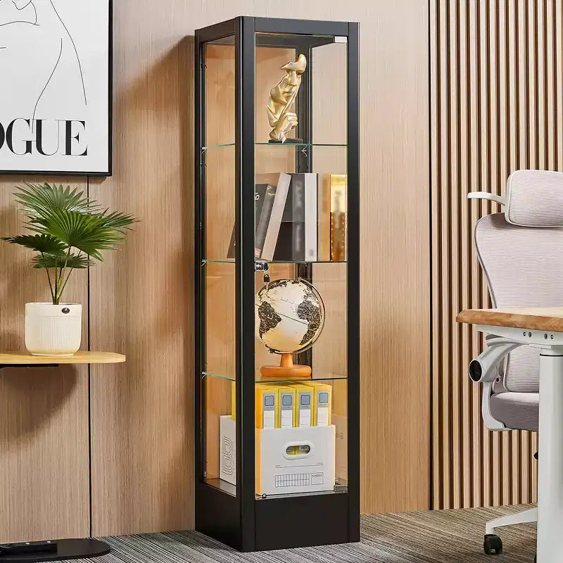 Bekrvio Vitrine d'exposition en verre à 4 niveaux avec serrure, vitrine de collection avec porte en verre trempé de 160 cm et étagères réglables