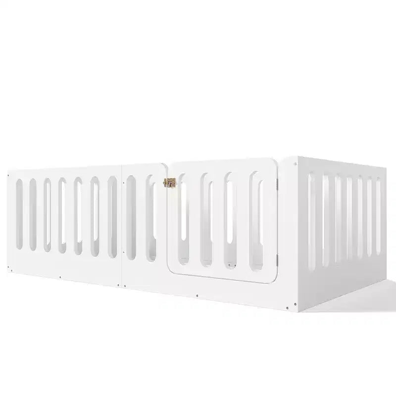Lit Montessori au sol blanc simple avec barrière et porte – Bois massif, 1 enfant
