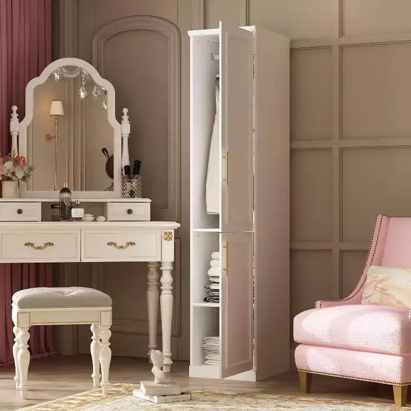 Penderie modulaire de luxe blanche Famapy avec ferrures dorées : portes à panneaux + conception à portes mixtes – Dressing élégant sur mesure pour chambres à coucher