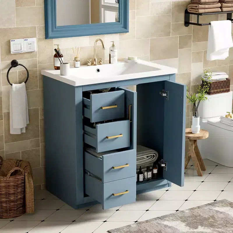 Meuble-lavabo de salle de bain 30 po avec armoire et 3 tiroirs – Noir / Bleu / Vert / Indigo / Blanc
