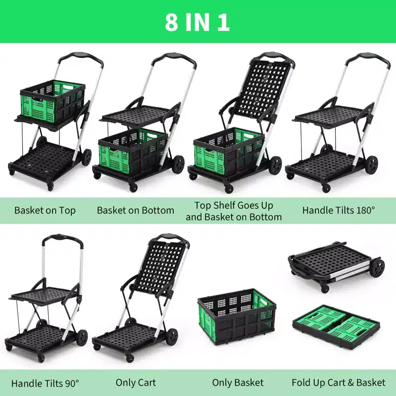 Chariots de courses pliants à 2 niveaux pour l'épicerie, capacité de 90 kg, chariot d'épicerie pliable portable avec roues et caisse amovible pour centre commercial, bleu