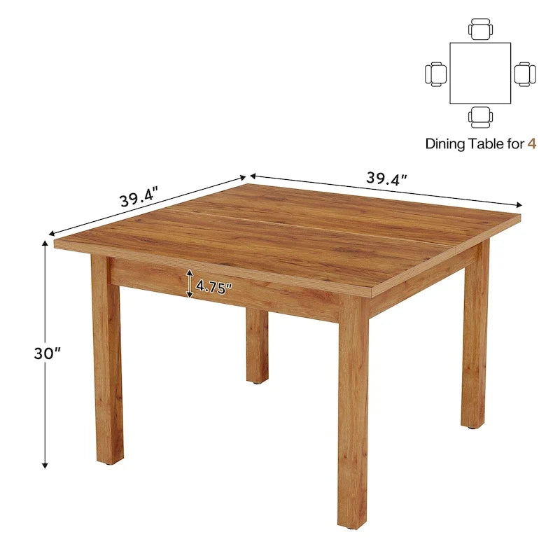 Table à manger carrée de 100 cm pour 2-4 personnes avec pieds en bois massif pour salon et salle à manger
