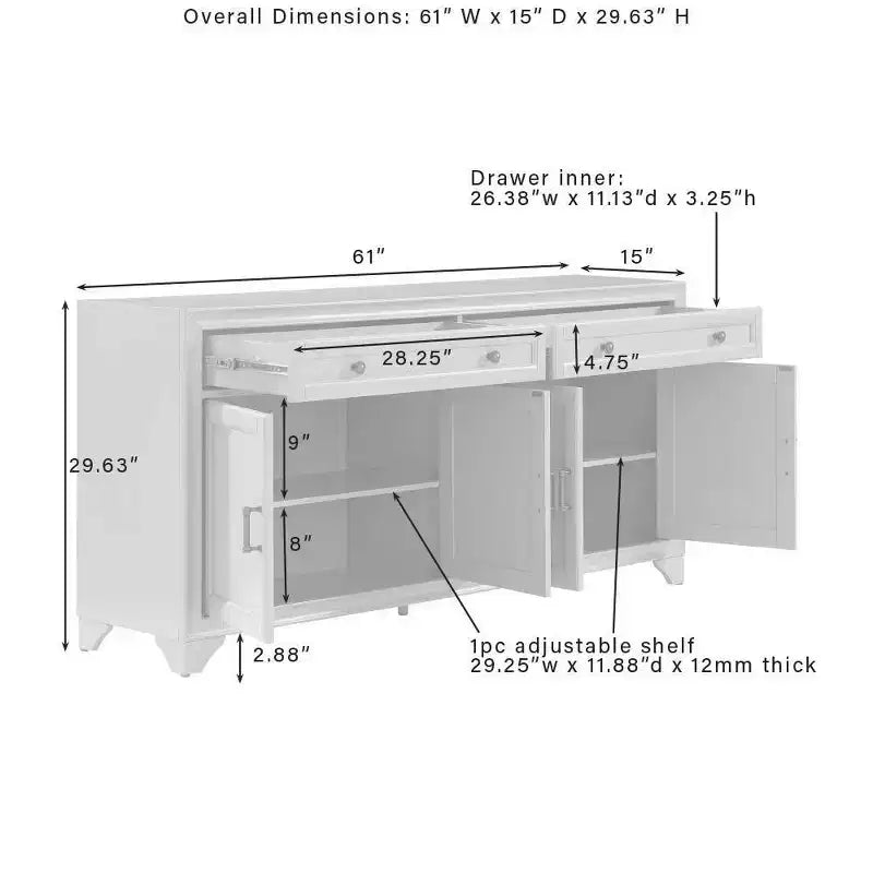 Ensemble buffet et garde-manger 3 pièces Tara aspect vieilli - Crosley