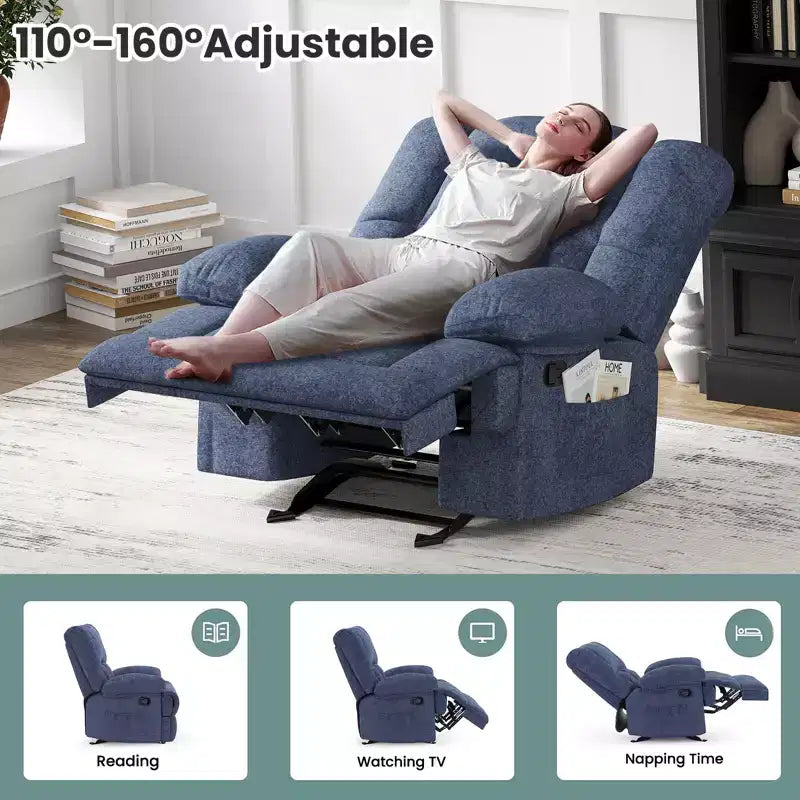 Fauteuil inclinable à bascule surdimensionné bleu avec revêtement en chenille