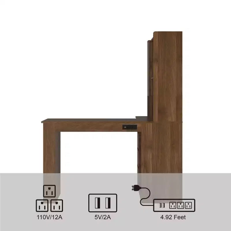Bureau d'angle en L de 46 pouces avec bibliothèque et tiroirs