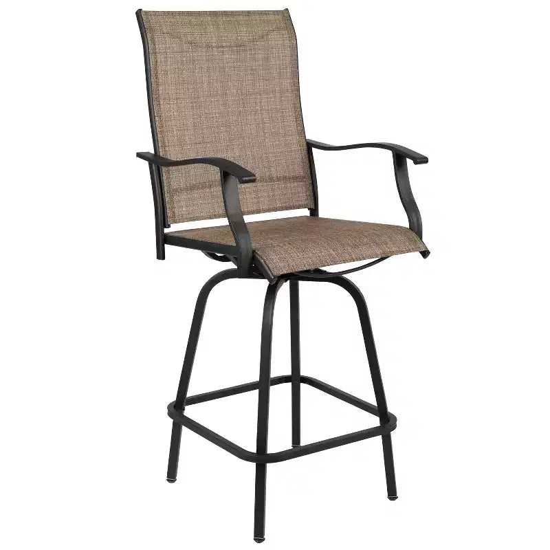 Flash Furniture Valerie – Lot de 2 tabourets de bar d'extérieur pivotants en textilène tout temps avec dossier haut et accoudoirs