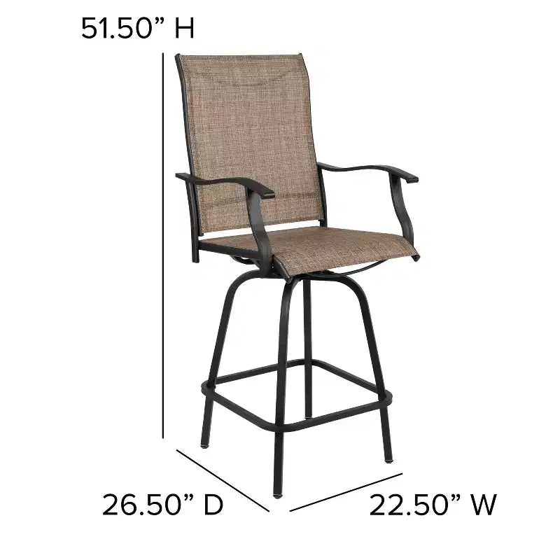 Flash Furniture Valerie – Lot de 2 tabourets de bar d'extérieur pivotants en textilène tout temps avec dossier haut et accoudoirs
