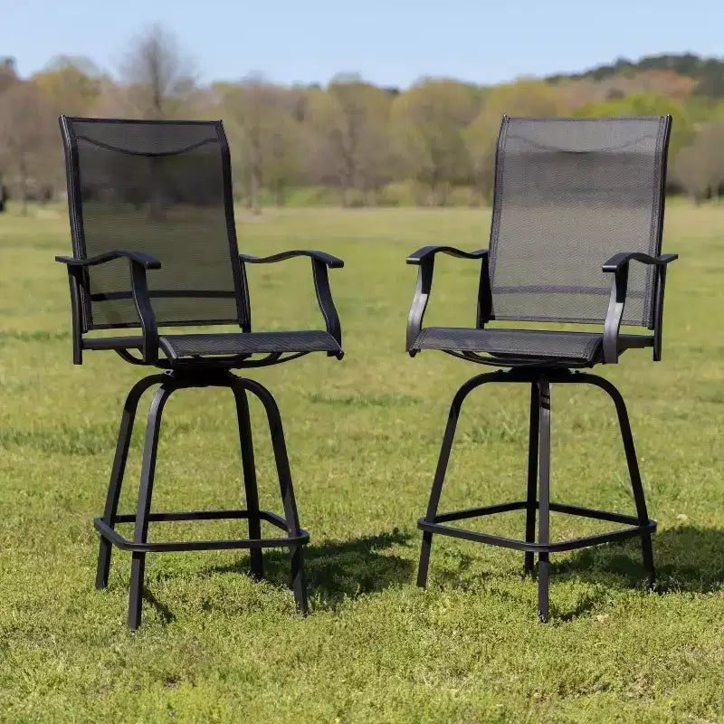 Flash Furniture Valerie – Lot de 2 tabourets de bar d'extérieur pivotants en textilène tout temps avec dossier haut et accoudoirs