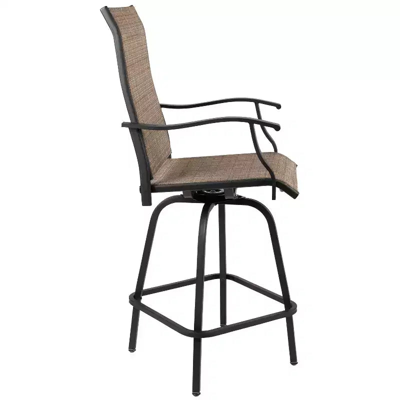 Flash Furniture Valerie – Lot de 2 tabourets de bar d'extérieur pivotants en textilène tout temps avec dossier haut et accoudoirs