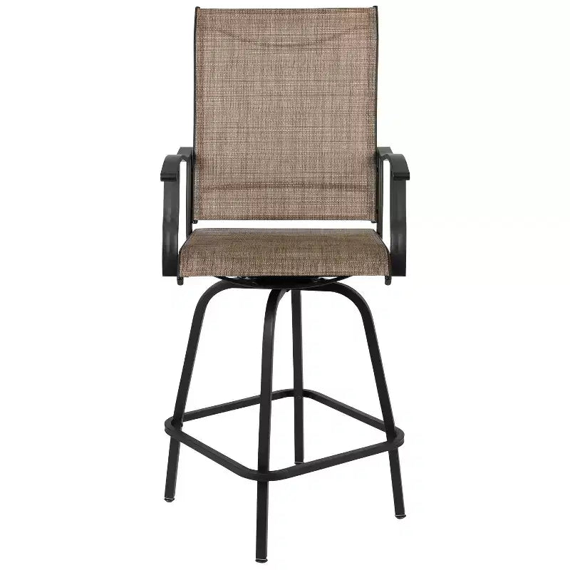 Flash Furniture Valerie – Lot de 2 tabourets de bar d'extérieur pivotants en textilène tout temps avec dossier haut et accoudoirs