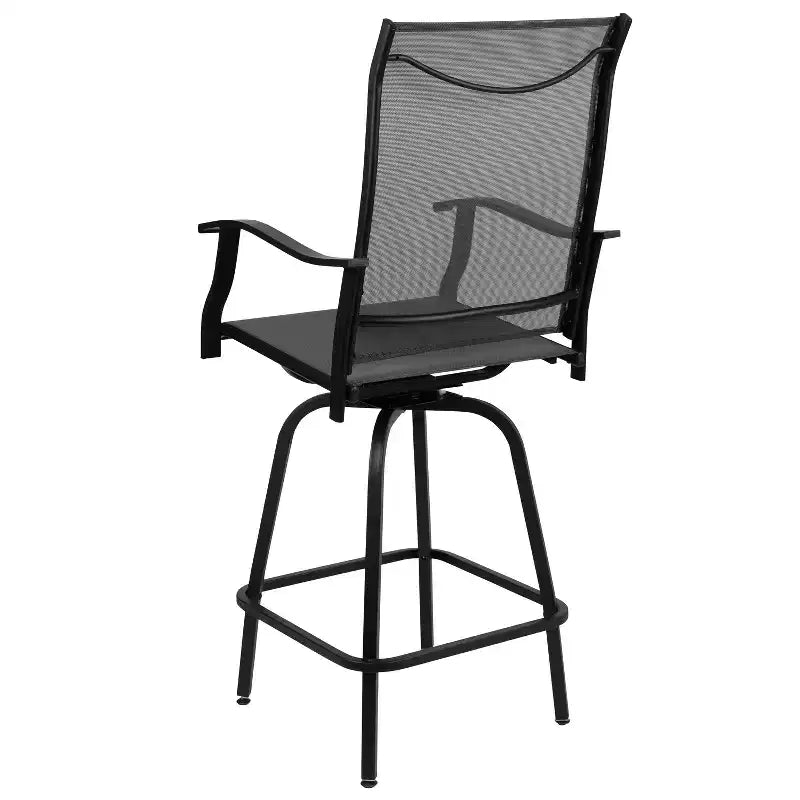 Flash Furniture Valerie – Lot de 2 tabourets de bar d'extérieur pivotants en textilène tout temps avec dossier haut et accoudoirs