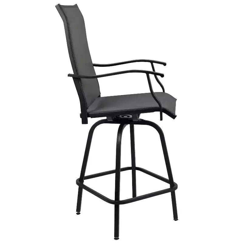 Flash Furniture Valerie – Lot de 2 tabourets de bar d'extérieur pivotants en textilène tout temps avec dossier haut et accoudoirs