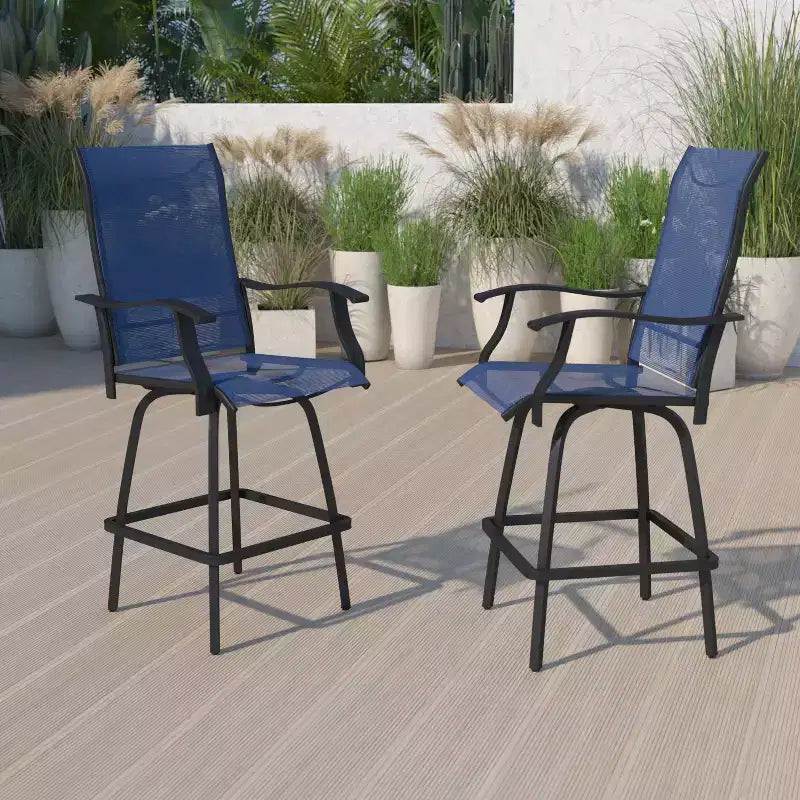 Flash Furniture Valerie – Lot de 2 tabourets de bar d'extérieur pivotants en textilène tout temps avec dossier haut et accoudoirs