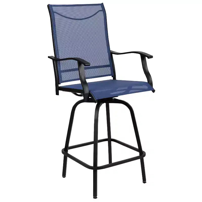 Flash Furniture Valerie – Lot de 2 tabourets de bar d'extérieur pivotants en textilène tout temps avec dossier haut et accoudoirs