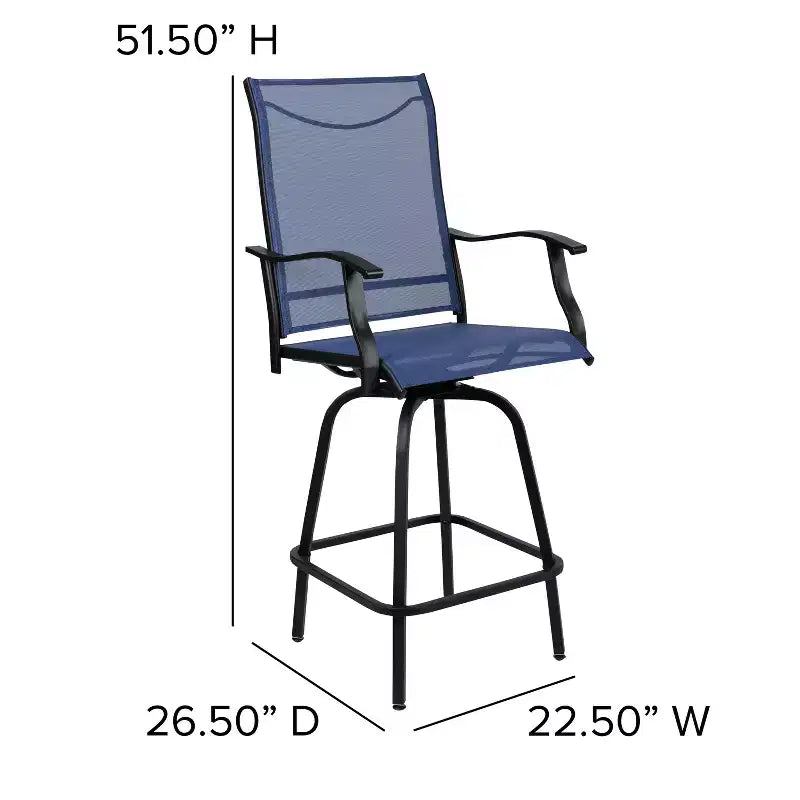 Flash Furniture Valerie – Lot de 2 tabourets de bar d'extérieur pivotants en textilène tout temps avec dossier haut et accoudoirs