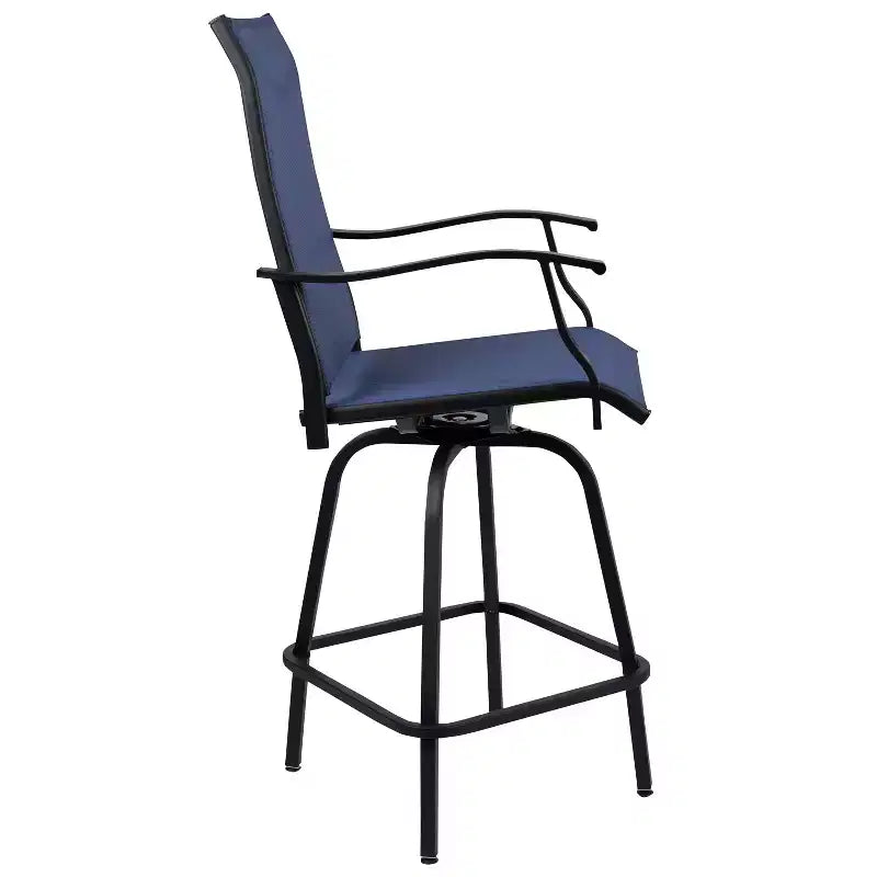 Flash Furniture Valerie – Lot de 2 tabourets de bar d'extérieur pivotants en textilène tout temps avec dossier haut et accoudoirs