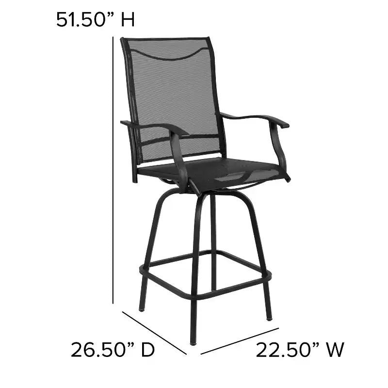 Flash Furniture Valerie – Lot de 2 tabourets de bar d'extérieur pivotants en textilène tout temps avec dossier haut et accoudoirs