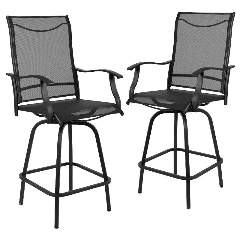 Flash Furniture Valerie – Lot de 2 tabourets de bar d'extérieur pivotants en textilène tout temps avec dossier haut et accoudoirs