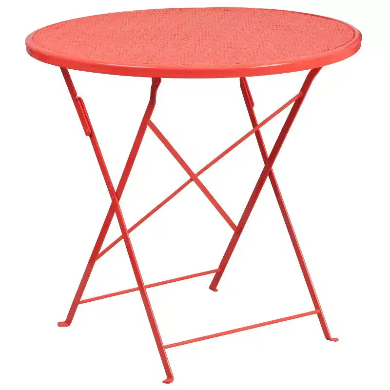 Flash Furniture Oia Ensemble table de patio pliante en acier rond de 30 po de qualité commerciale pour l'intérieur et l'extérieur avec 4 chaises à dossier rond