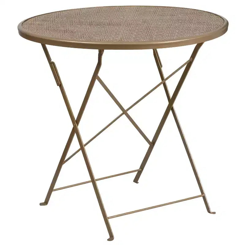 Flash Furniture Oia Ensemble table de patio pliante en acier rond de 30 po de qualité commerciale pour l'intérieur et l'extérieur avec 4 chaises à dossier rond