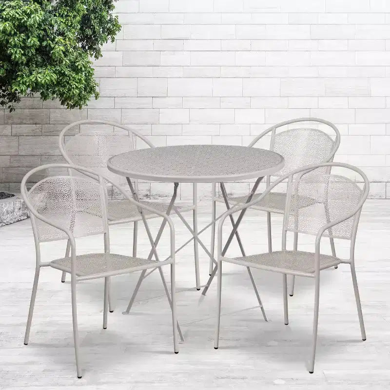 Flash Furniture Oia Ensemble table de patio pliante en acier rond de 30 po de qualité commerciale pour l'intérieur et l'extérieur avec 4 chaises à dossier rond