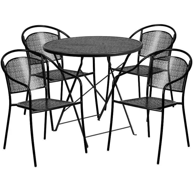 Flash Furniture Oia Ensemble table de patio pliante en acier rond de 30 po de qualité commerciale pour l'intérieur et l'extérieur avec 4 chaises à dossier rond