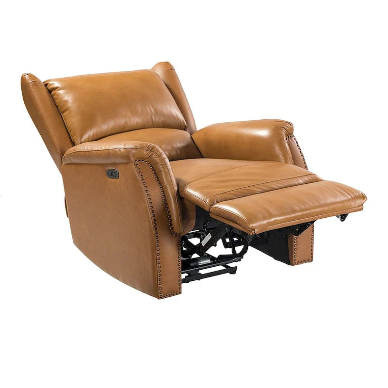 Fauteuil inclinable électrique en cuir véritable avec port USB – Dossier ailé clouté, ensemble de 2
