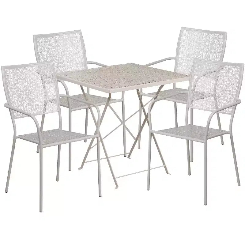 Emma and Oliver Commercial 28 Square Metal Folding Patio Table Set w/ 4 Square Back Chairs