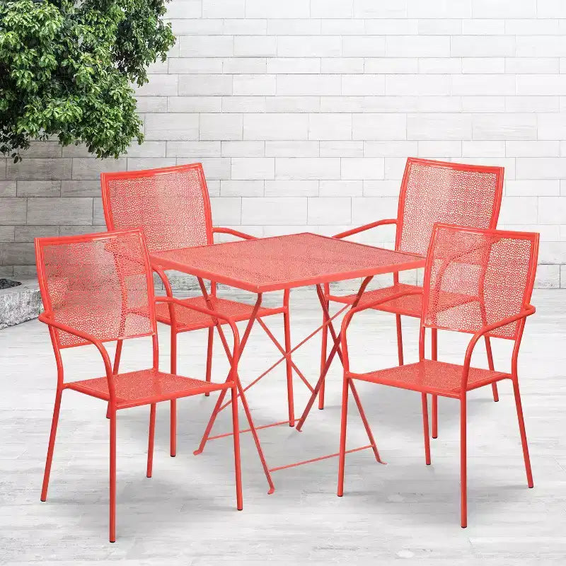 Ensemble table pliante de patio carrée en métal Emma and Oliver Commercial 28 po avec 4 chaises à dossier carré