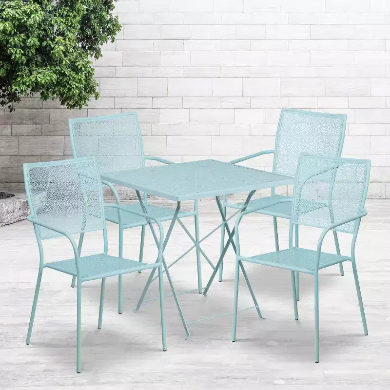 Ensemble table pliante de patio carrée en métal Emma and Oliver Commercial 28 po avec 4 chaises à dossier carré