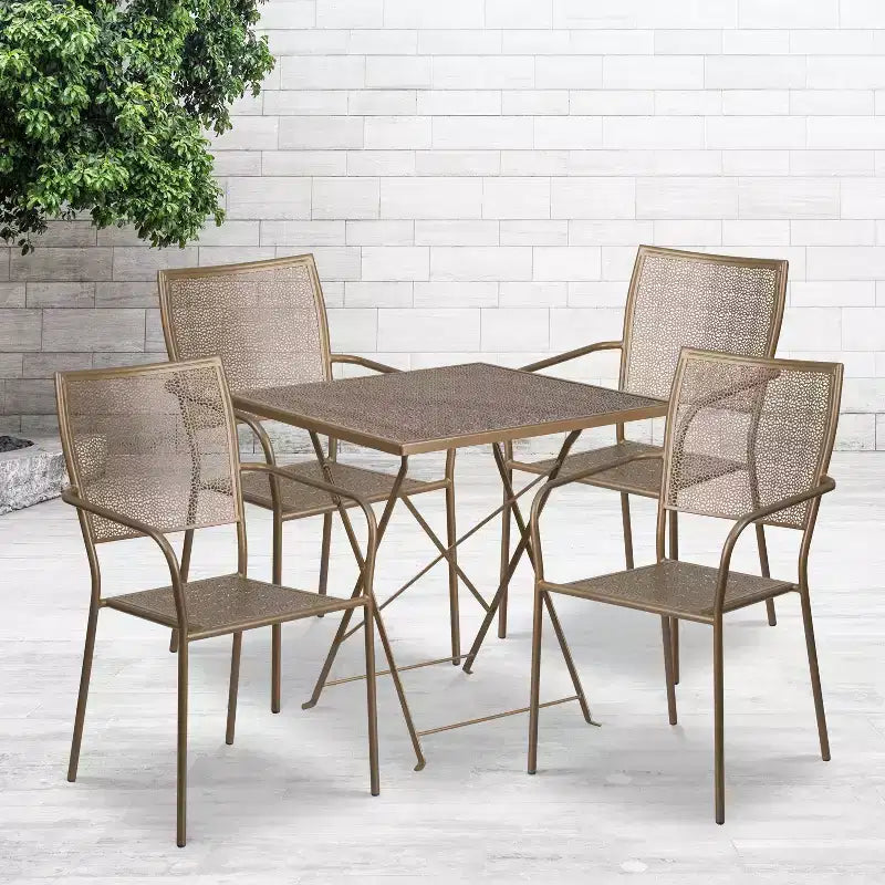 Ensemble table pliante de patio carrée en métal Emma and Oliver Commercial 28 po avec 4 chaises à dossier carré