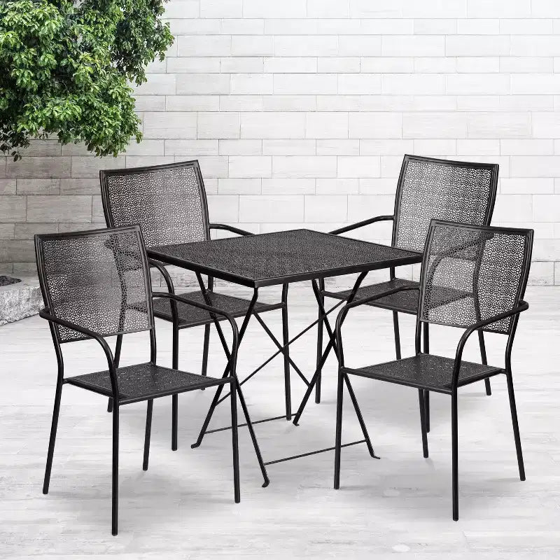 Ensemble table pliante de patio carrée en métal Emma and Oliver Commercial 28 po avec 4 chaises à dossier carré