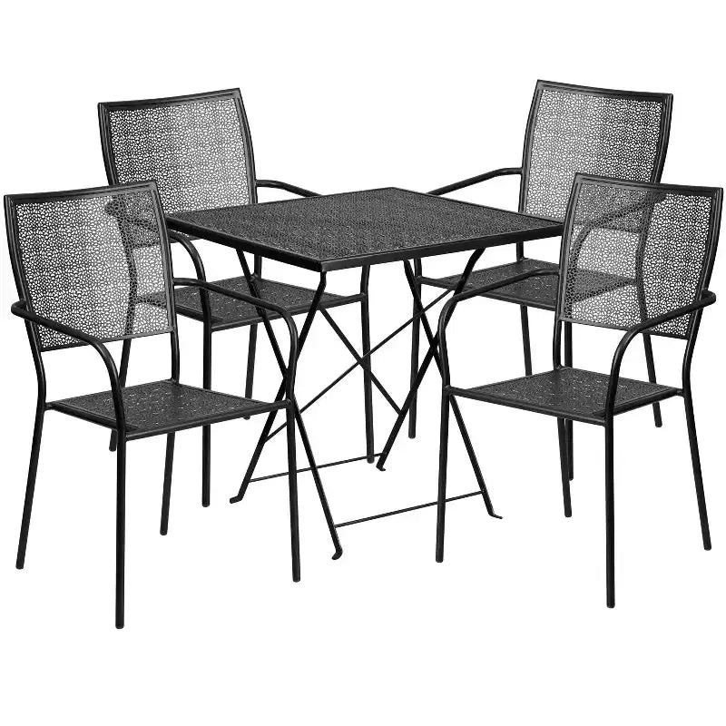 Ensemble table pliante de patio carrée en métal Emma and Oliver Commercial 28 po avec 4 chaises à dossier carré