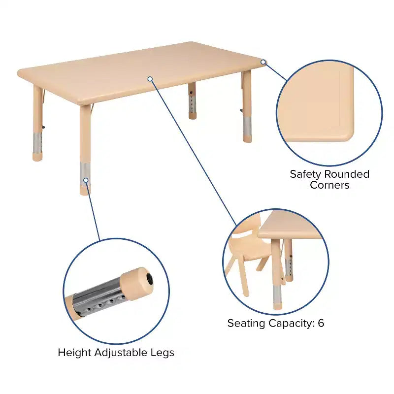 Emma et Oliver Ensemble de table d'activités rectangulaire en plastique, réglable en hauteur, 61 x 122 cm, avec 4 chaises