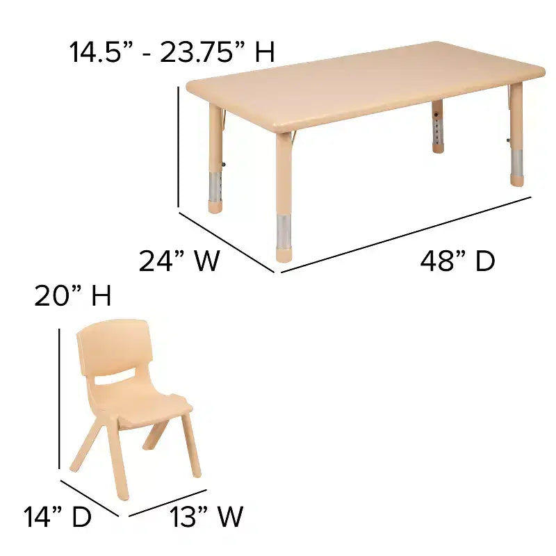 Emma et Oliver Ensemble de table d'activités rectangulaire en plastique, réglable en hauteur, 61 x 122 cm, avec 4 chaises
