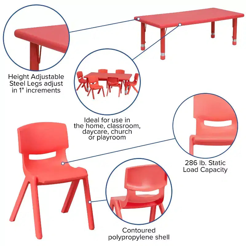Emma et Oliver Ensemble de table d'activités rectangulaire en plastique, réglable en hauteur, 61 x 122 cm, avec 4 chaises
