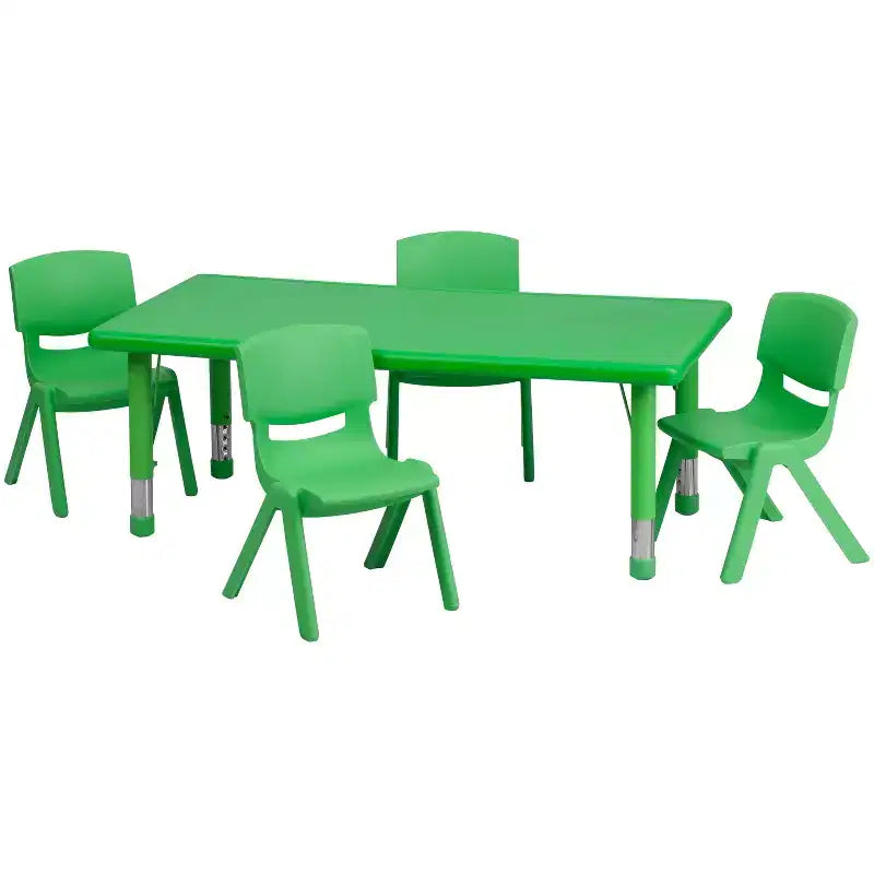 Emma et Oliver Ensemble de table d'activités rectangulaire en plastique, réglable en hauteur, 61 x 122 cm, avec 4 chaises