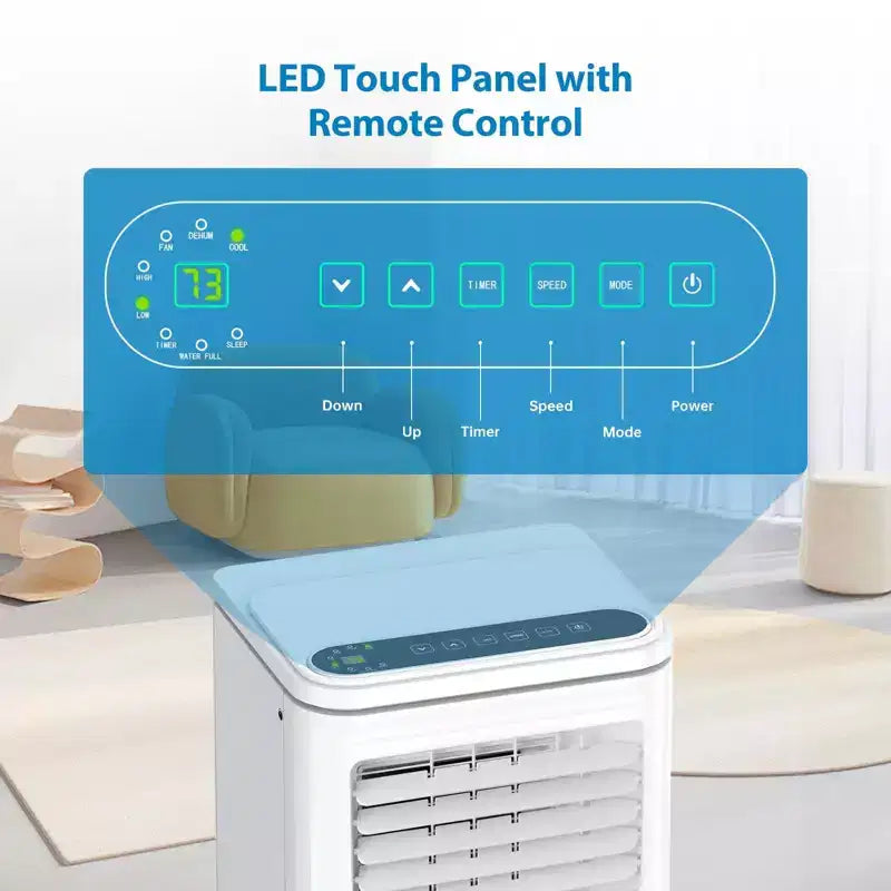 Climatiseur portable 10 000 BTU, Climatiseur de maison avec télécommande pour pièce jusqu'à 42 m², fonctions 3-en-1/minuterie 24h/roulettes