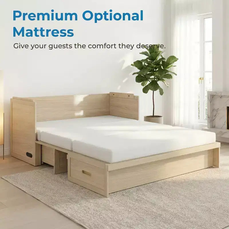 Lit escamotable convertible Queen Size Mjkone avec matelas, chargement USB, tiroirs de rangement