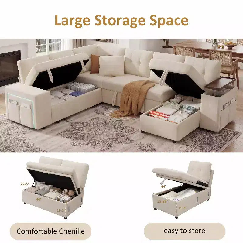 Dyonery 112 Canapé modulaire convertible avec lit gigogne, canapé d'angle en U avec rangement, canapés extra larges et profonds pour salon
